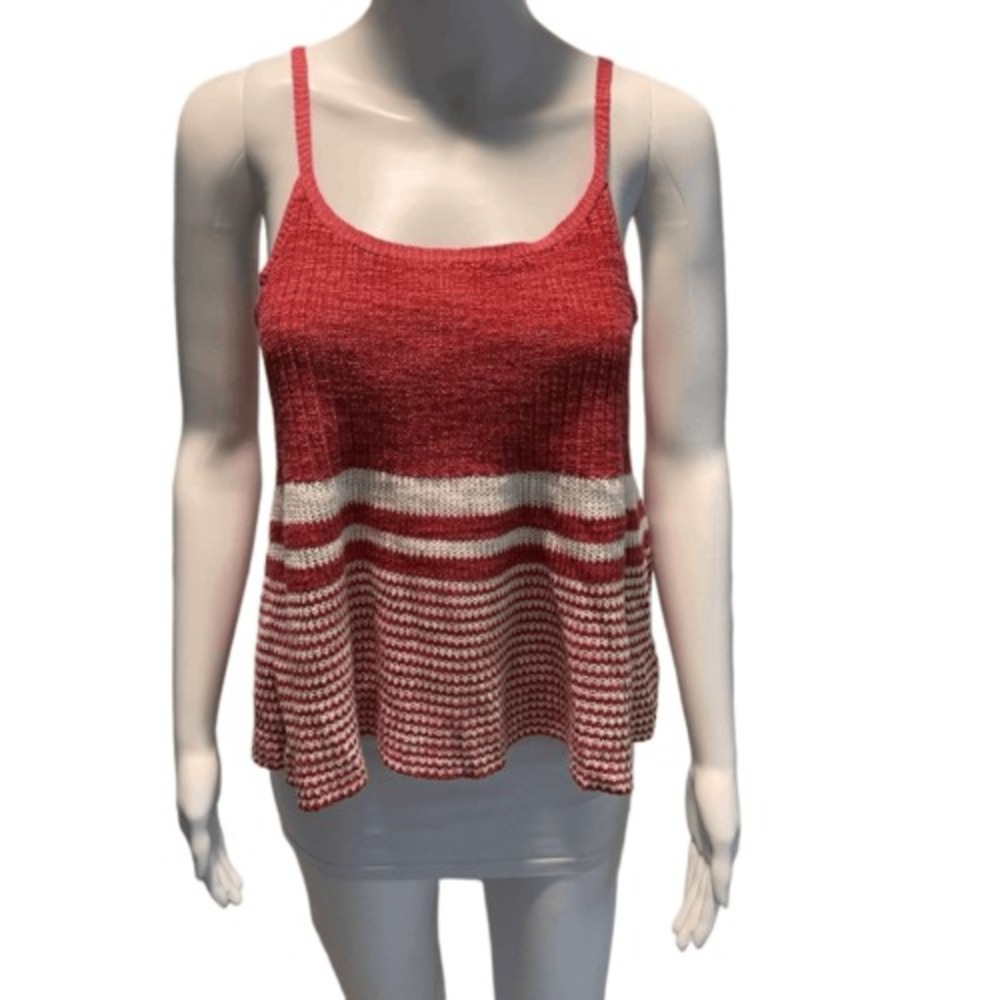 Anthropologie Moth‎ Nuru Knit Sweater Tank Red Stripe Adjustable Straps Size M